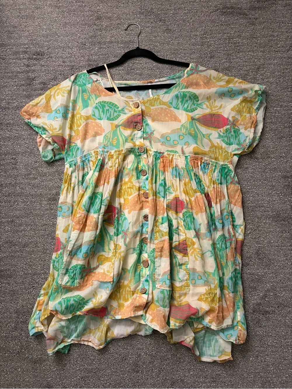 Free People Fish Print Button-front Dress